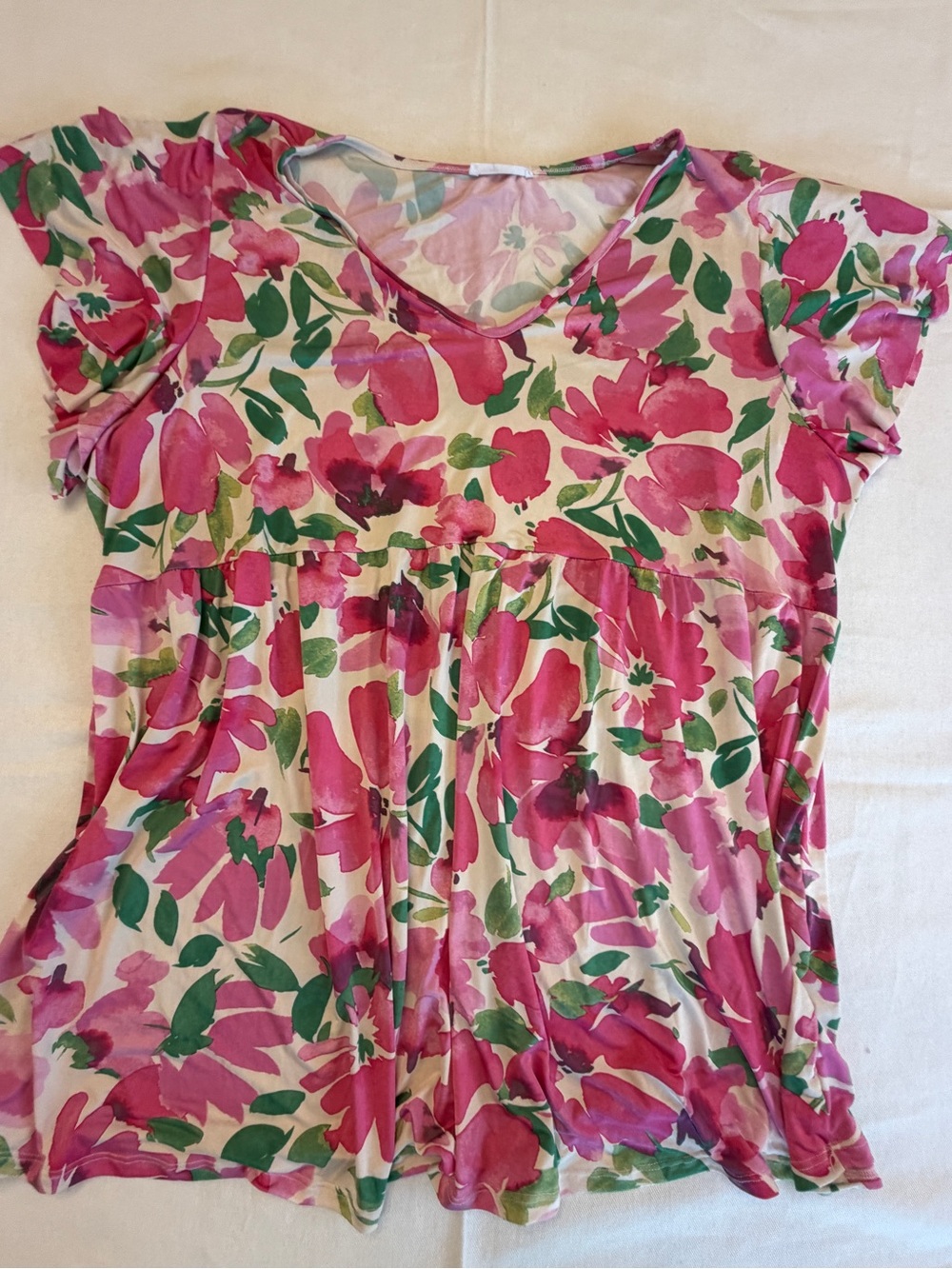 Floral Pink Green Babydoll Women's Top